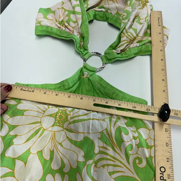 Sandro Dress Womens 36 Small Green Floral Ludmila Cutout Midi Linen Blend - Picture 11 of 15